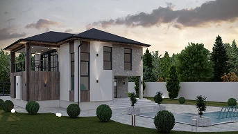 Brown house with pool